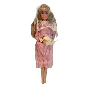 Vintage 80s M & C Barbie Clone Fashion Doll Blonde Hair Pink Lace Dress Collecti